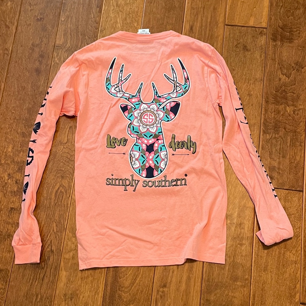 Simply Southern Love Deeply Long Sleeved Tee in Peach Size S NWOT